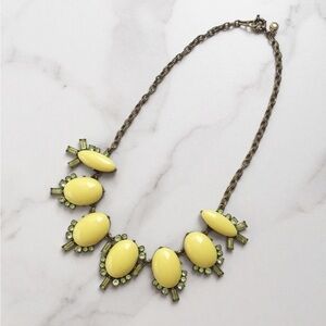 J. Crew Lemon Yellow Cabochon and Rhinestone Crystal Gold Statement Necklace
